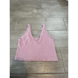 Ribbed‎ Cropped Tank Top Casual Everyday V-Neck Sleeveless Pink Size XS